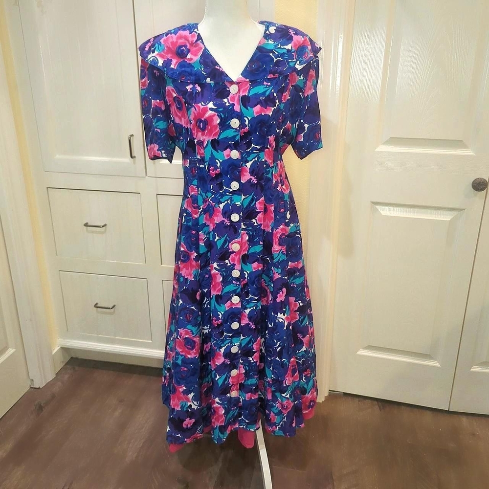 Jonathan Martin Floral Midi Dress - Blue and Pink